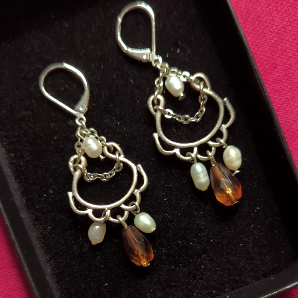 Elegant Silver and Amber Dangle Earrings